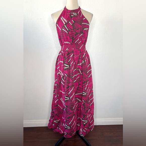 ANTHROPOLOGIE Maeve Kelli Halter Maxi Dress Pink Sleeveless Printed Size XS - Picture 4 of 14